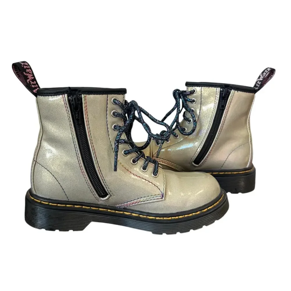 Dr Martens Kids 1460 Sparkle Rays Lace Up Boots Silver Lightshow Girls Size 1